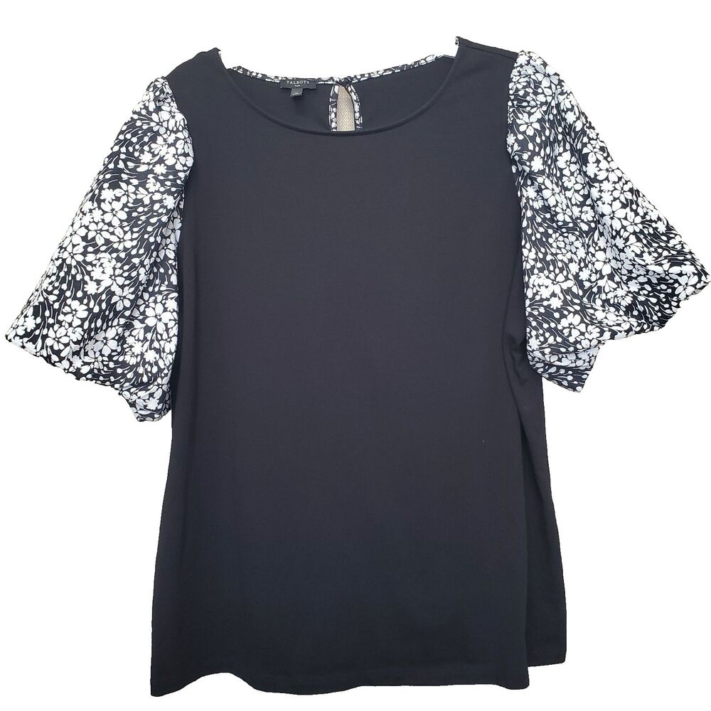 Talbots Plus Woven Floral Sleeve Keyhole Back Knit Blouse Size 1X